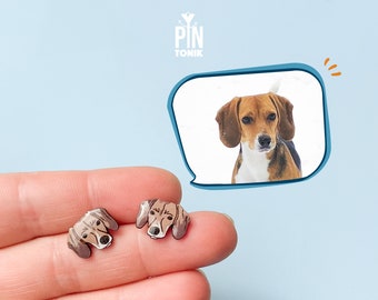 Pendientes personalizados con retrato de mascota: tachuelas de madera pintadas a mano