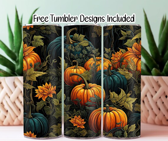 Halloween Pumpkins tumbler wrap sublimation, 20 oz Skinny Tumbler Sublimation Design, Straight and Tapered Wrap, Digital Download PNG-T31