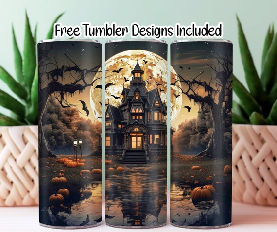 Mansion Halloween Pumpkins tumbler wrap sublimation, 20 oz Skinny Tumbler Sublimation, Straight and Tapered Wrap, Digital Download PNG-T33