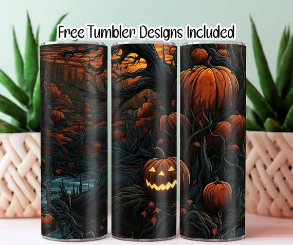 Halloween Pumpkins tumbler wrap sublimation, 20 oz Skinny Tumbler Sublimation Design, Straight and Tapered Wrap, Digital Download PNG-T30