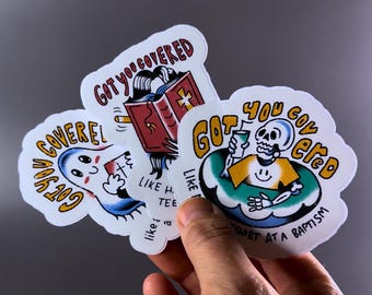 Got You Covered Sticker Set (3) | Exvangelical Humor | Evangelical Culture Stickers | Religious Satire | S.S.S. x JBrix_Art