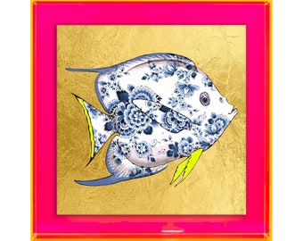Funky Fish Tropical in Gold in (Neon) Colored Acrylic Frame