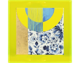 Modern Delft Blue &#39;Yellow&#39; in (Neon) Colored Acrylic Frame