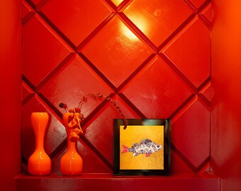 Funky Fish Sea Bass in Gold in (Neon) Colored Acrylic Frame