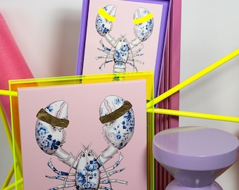 Funky Fish Lobster in Pink in (Neon) Colored Acrylic Frame Xtra Large