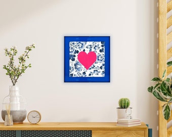 Queen of hearts Delft Blue in (Neon) Colored Acrylic Frame