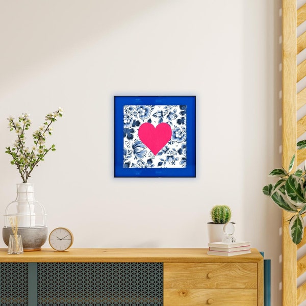 Cadre Reine de coeur bleu de Delft en acrylique coloré (néon)