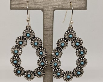 Tear Drop flower turquoise earrings