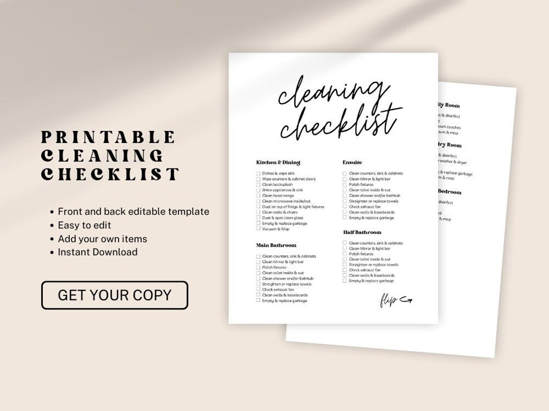 Minimalist Home Cleaning Checklist - Etsy