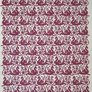 Medieval Dragon & Floral Scroll – Hand-Printed Fabric (Wine Red on Cream Linen) image 9