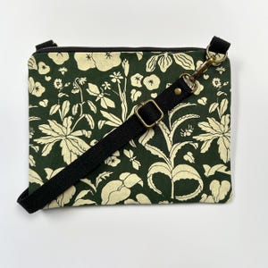 Floral Crossbody Travel Purse: Screen-Printed Canvas Bag, Upcycled Materials