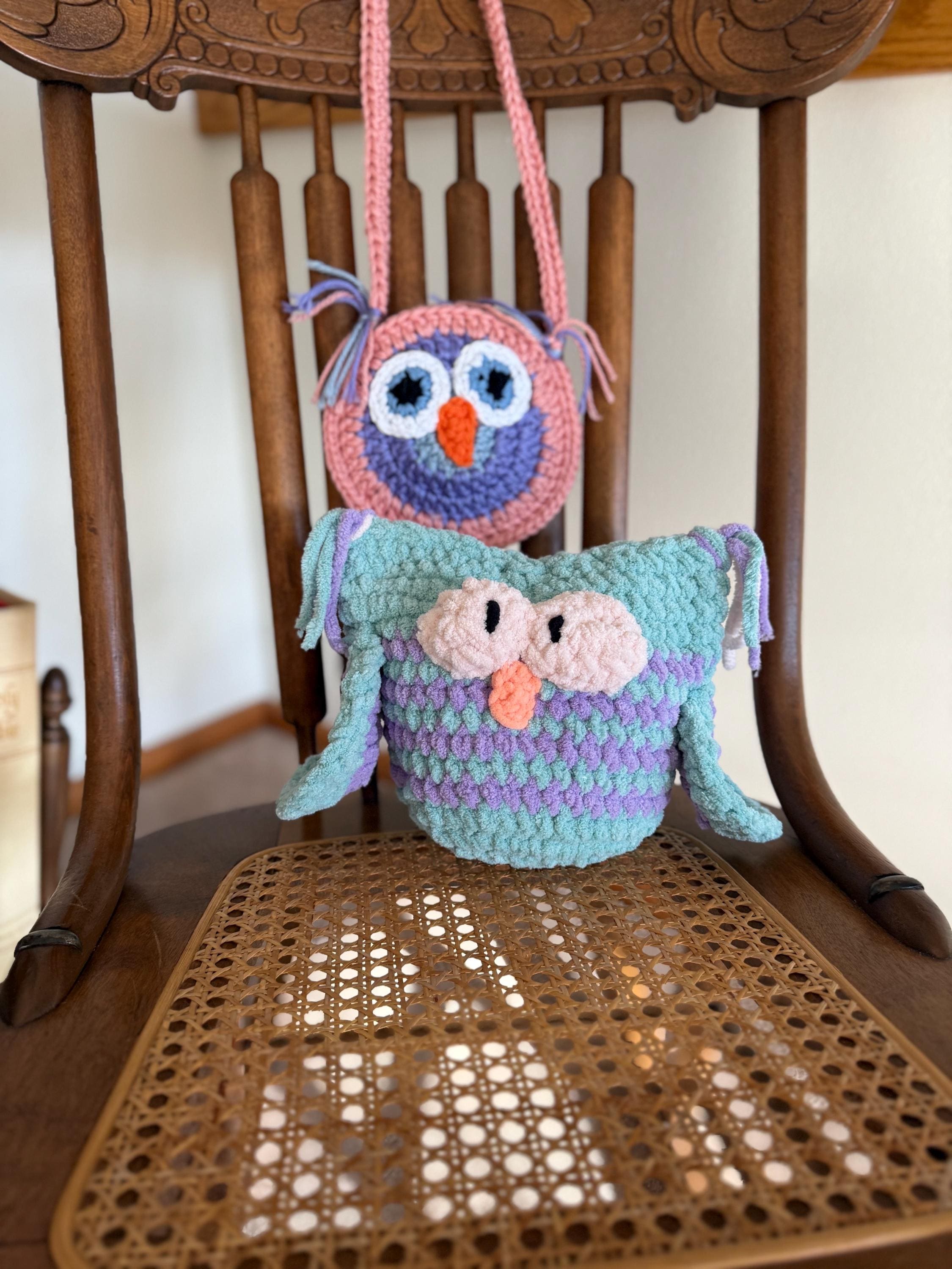 Owl Purse and Plushie, Hand Crocheted to Hold Small Treasures