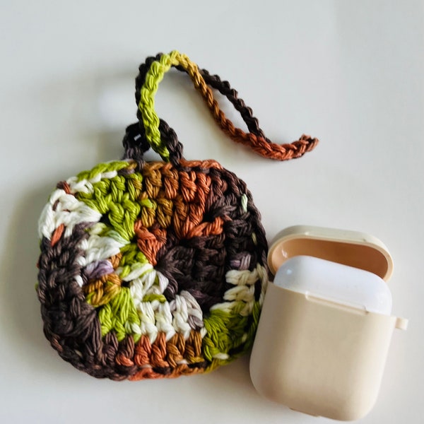 Granny Square AirPod Case Is A Hand Crocheted Pouch for Ear Buds, Key Fob And Easily Attaches To Your Favorite Bag Or Backpack Charm