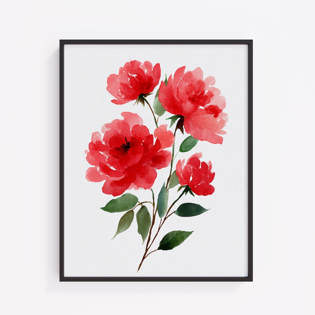 Valentines Day Printable Red Rose Watercolor – Romantic Floral Wall Art ...