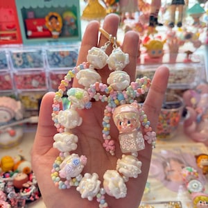 handmade keychain with popmart characters skullpanda dimoo labubu sweetbean