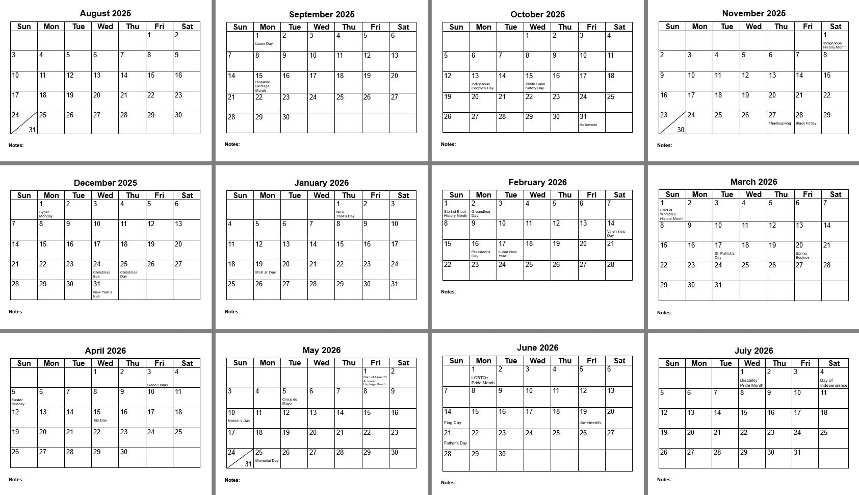 Large Print Calendar, August 2025 to July 2026, 8.5