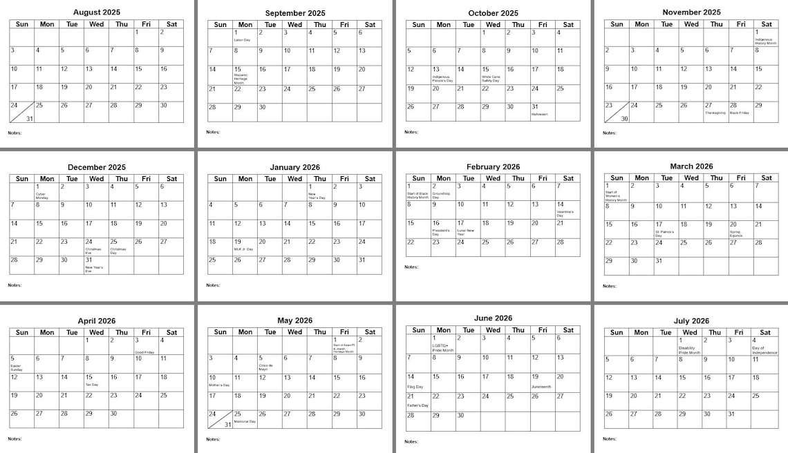 Printable Large Print Calendar, August 2025 to July 2026 - Great for ...