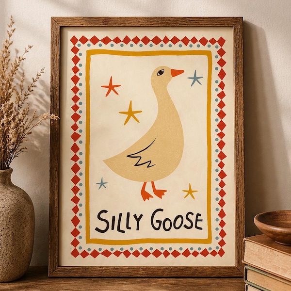 Impression d'art Silly Goose, décoration de chambre d'animaux de ferme ludique