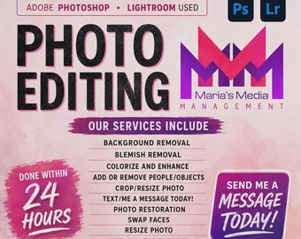 Custom Photo Editing Service: Restoration, Face Swap, Enhance, Colorize, Person Removal (Digital File)