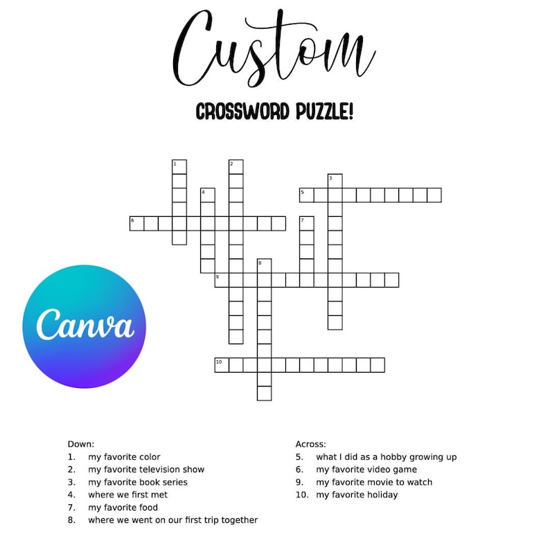 Custom Crosswords Personalized Crossword Puzzle: Custom Birthday, Shower Game (digital ...
