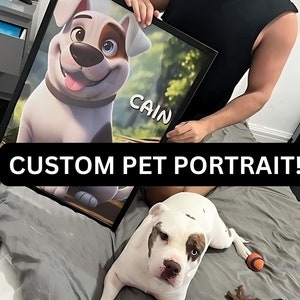 Cartoon Pet Portrait from Photo, Framed Print or Digital Download, Dog Cartoon Portrait Cat, Personalized Pet Lover Gift Wall Art, AI image 2