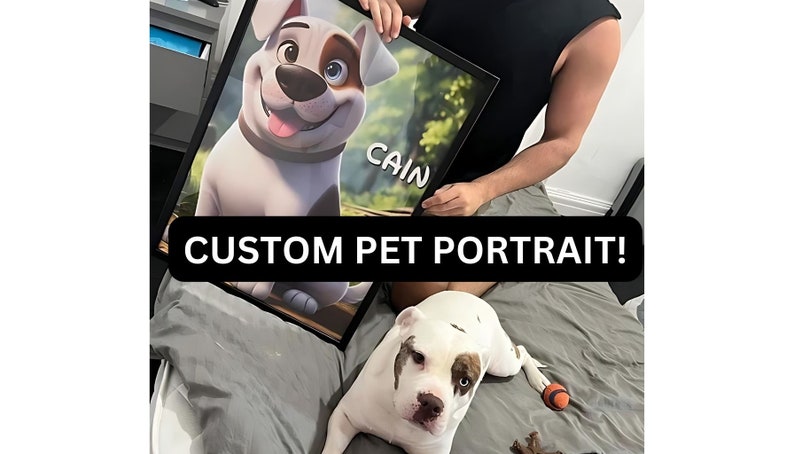 Cartoon Pet Portrait from Photo, Framed Print or Digital Download, Dog Cartoon Portrait Cat, Personalized Pet Lover Gift Wall Art, AI image 2
