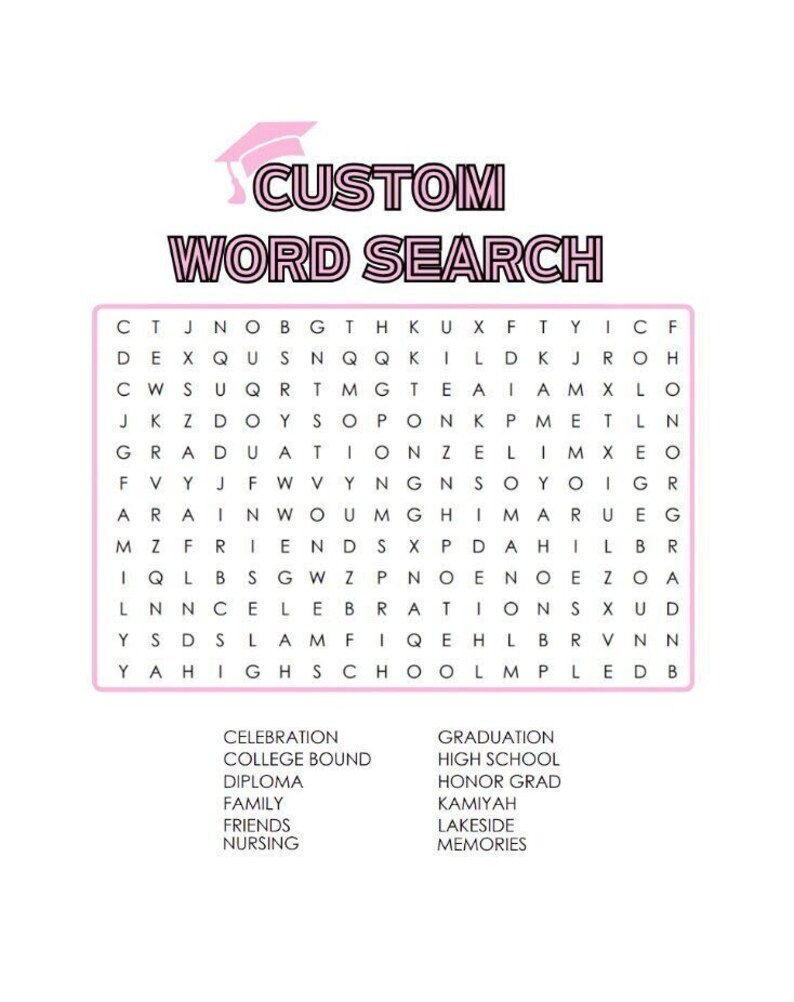 Custom Word Search Puzzle: Personalized Party Game (digital File) - Etsy