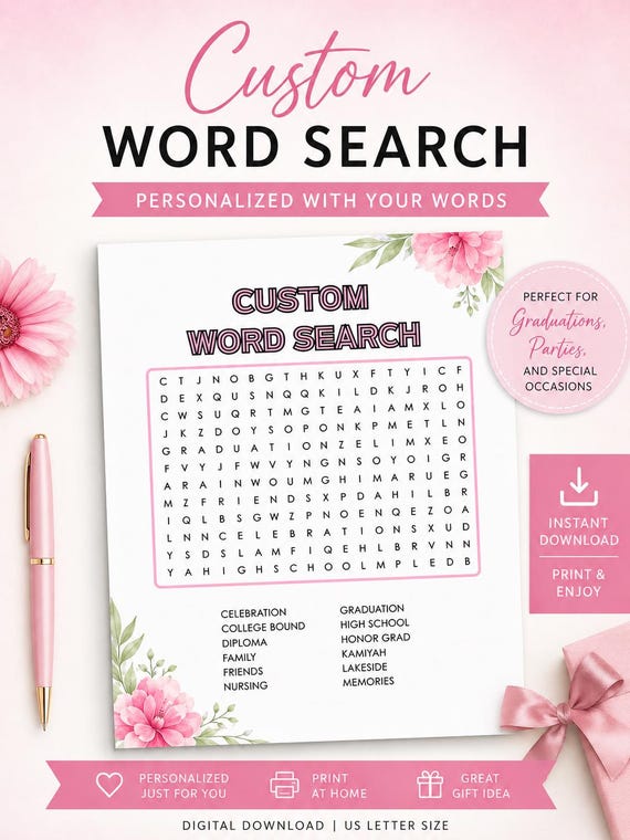Custom Word Search Puzzle: Personalized Party Game (Digital File)
