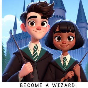 Custom Couple Wizard School Portrait, Personalized Family Wizard School Portrait from photo, Valentines Gift Portrait, AI Photo,  VDay gift