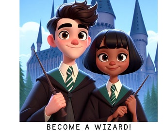 Custom Couple Wizard School Portrait, Personalized Family Wizard School Portrait from photo, Valentines Gift Portrait, AI Photo,  VDay gift