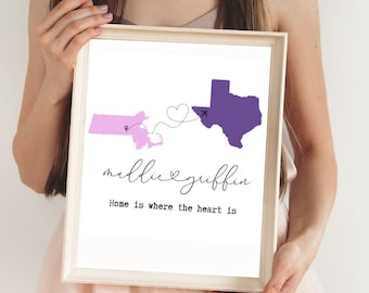 Moving Away Gift, Long Distance Gift, Best Friends Gift, Two State Maps, Couple Gift, Moving Away Gift, Wedding Gift, Personalized