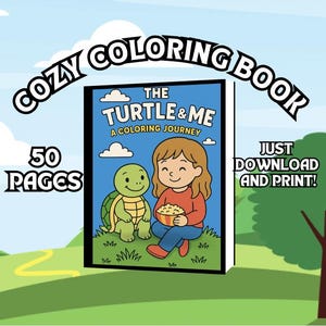 Turtle & Girl Coloring Book: 50 Page Adventure (Digital Download)