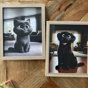 Cartoon Pet Portrait from Photo, Framed Print or Digital Download, Dog Cartoon Portrait Cat, Personalized Pet Lover Gift Wall Art, AI image 8