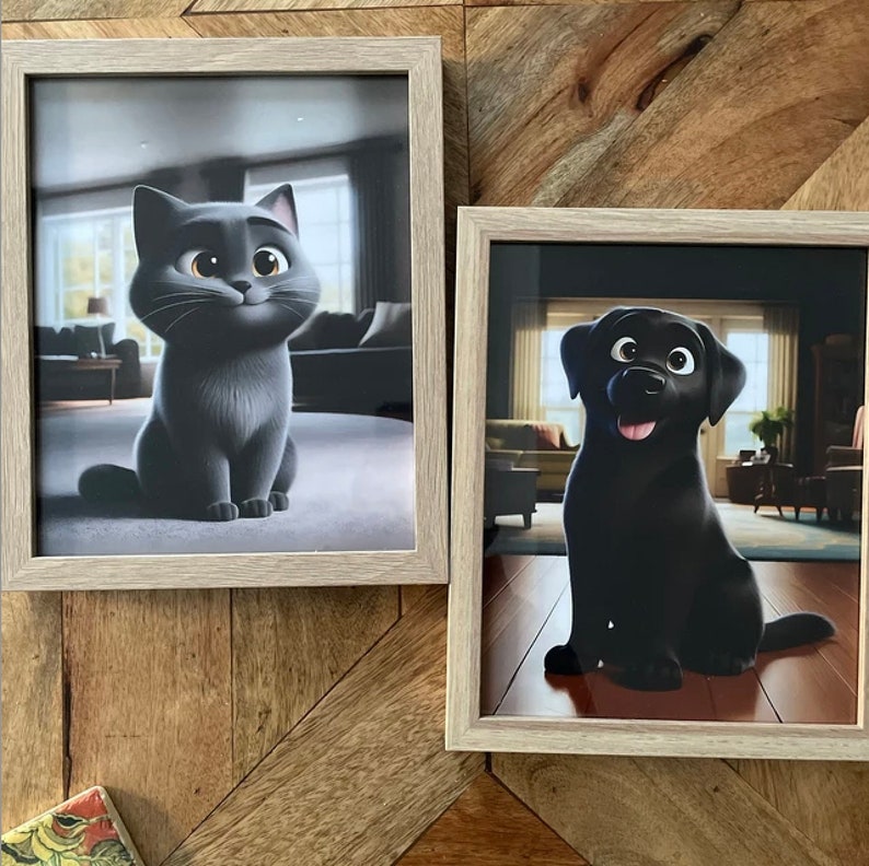 Cartoon Pet Portrait from Photo, Framed Print or Digital Download, Dog Cartoon Portrait Cat, Personalized Pet Lover Gift Wall Art, AI image 8