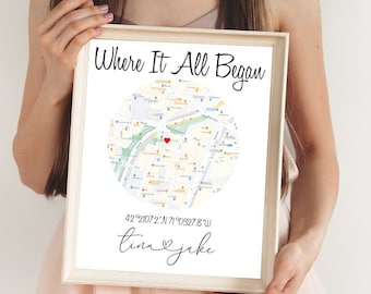 Where It All Began, Custom Gift, Where We Met Map, Anniversary Gift, Heart Map Our Story First Date Gift, The Night We Met, Wedding, Digital