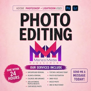 Custom Photo Editing Service: Restoration, Face Swap, Enhance, Colorize, Person Removal (Digital File)