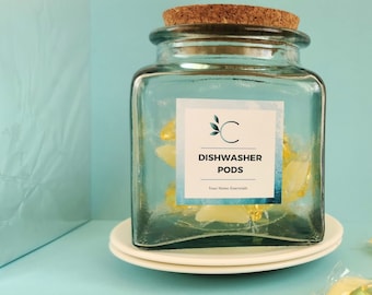 Słoik na kapsułki do zmywarki z recyklingowanego szkła | Korek, do przechowywania w kuchni (54 uncje/1600 ml)