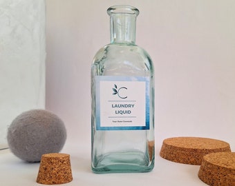 Butelka na płyn do prania wielokrotnego napełniania, szkło z recyklingu, z korkową zakrętką (500 ml)