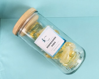 Słoik na kapsułki do zmywarki z recyklingowanego szkła, korkowa pokrywka, do przechowywania w kuchni (800 ml)