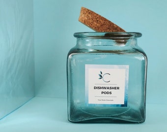 Słoik na kapsułki do zmywarki z recyklingowanego szkła | Korkowa pokrywka, Przechowywanie w kuchni