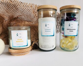 Zestaw słoików do przechowywania z recyklingowanego szkła | Organizer do prania i spiżarni