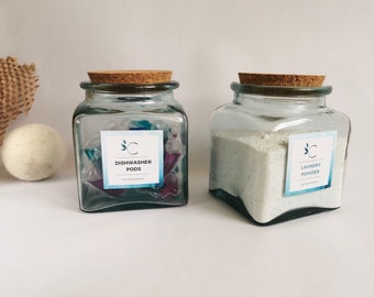 Słoiki na pranie z recyklingowanego szkła z korkową pokrywką | Zestaw do przechowywania 1000 ml