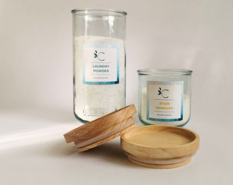 Zestaw słoików na pranie z recyklingowanego szkła | Detergent i odplamiacz