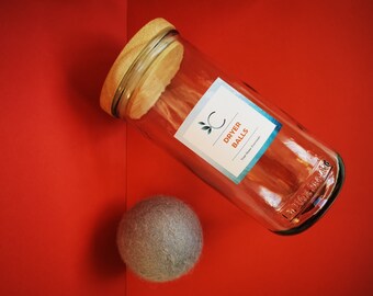 Słoik do przechowywania kulek do suszarki | Szkło z recyklingu z drewnianą pokrywką