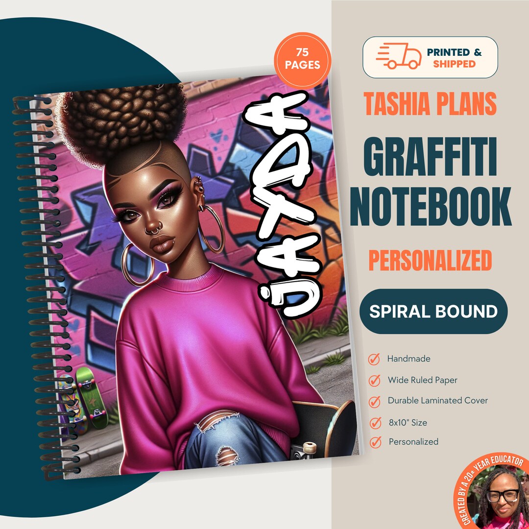 Personalized Graffiti Art Spiral Notebook-african American Teen Girl ...
