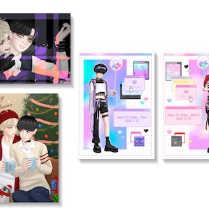A Mark That Lasts Forever Makoto and Shun Holiday Art Prints | OC | Holographic | BL webcomic manga | Christmas | Halloween | Birthday