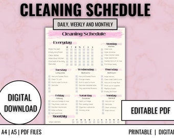 EDITABLE Cleaning Schedule Prefilled Chores Checklist ADHD Planner ...