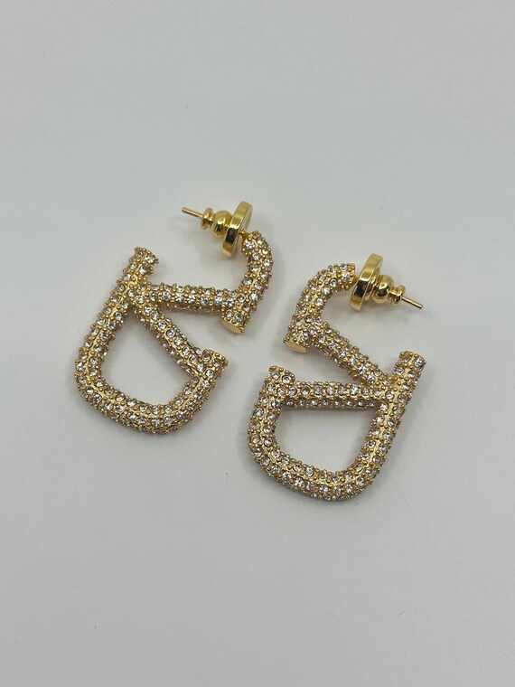 Luxury Pave Crystal Gold Tone Signature Earrings |