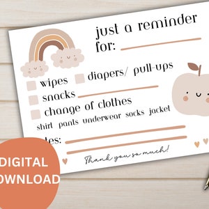 Daycare Printable Daycare gifts Digital Daycare Teacher Gift In-Home Daycare Notes For Infant Daycares Back To School Cute Boho Rainbow Note