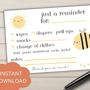 Daycare Notes Daycare Printable Boho Bee Notes For Infant Daycare Teacher Gifts for Daycare Report In-Home Daycare Digital Download Gifts